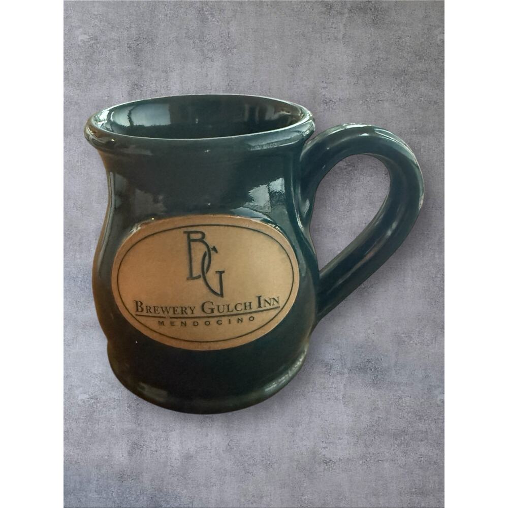 Brewery Gulch Inn Mendocino California Hand Thrown Green Glazed Coffee Mug 2016